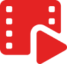 Red film strip and play button icon.